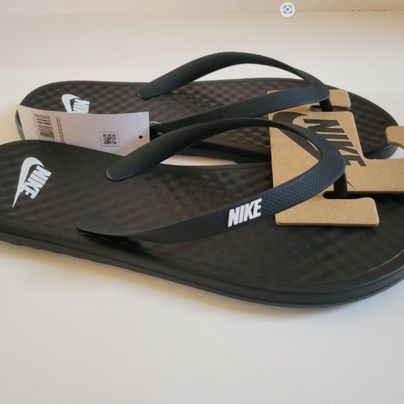 Nike On Deck Black Flip Flops with White Logo - Picture 2 of 5